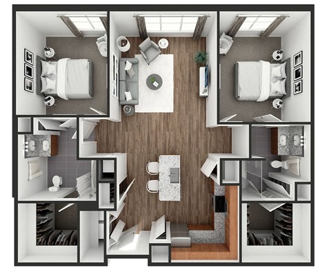 Floor plan for 2 beds, 2 baths, 1199 sqft
